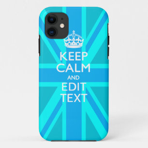 Turquoise Aqua Keep Calm And Your Text Union Jack iPhone 11 Case
