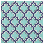 Turquoise Aqua, Navy Blue Moroccan Quatrefoil #5DS Fabric