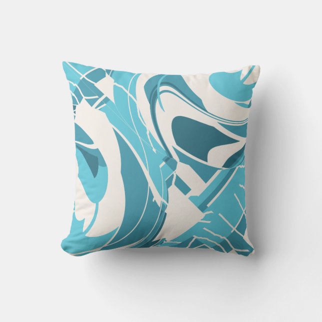Turquoise Aqua Off-white Swirling Geometric Shapes Throw Pillow (Front)