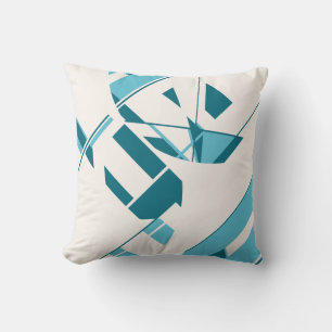 Turquoise Aqua on Off-White Circular Art Design Throw Pillow
