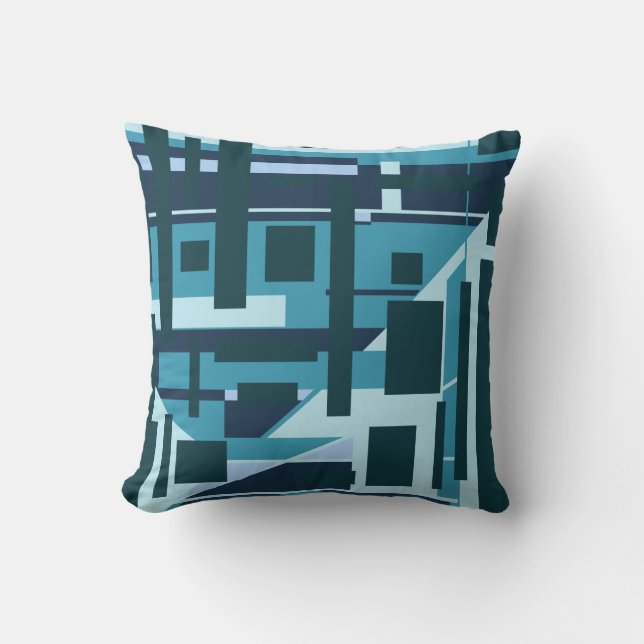 Turquoise Aqua Perpendicular Geometric Design Throw Pillow (Front)