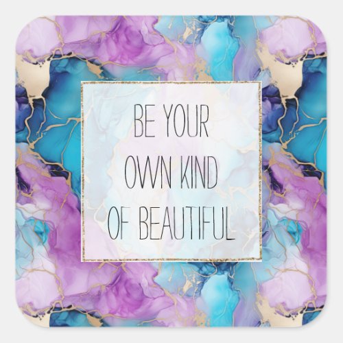 Turquoise Aqua Purple Gold Marble Square Sticker