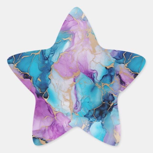 Turquoise Aqua Purple Gold Marble Star Sticker