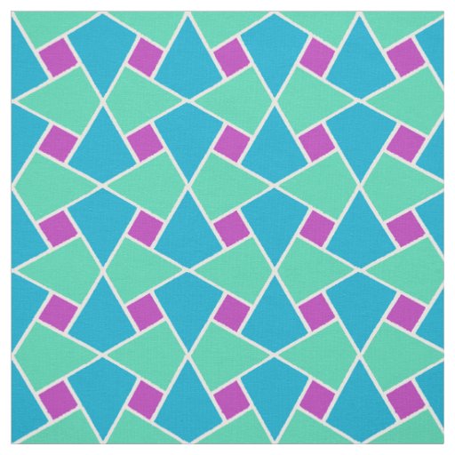 Turquoise, Aqua, Purple Islamic Geometric Pattern Fabric