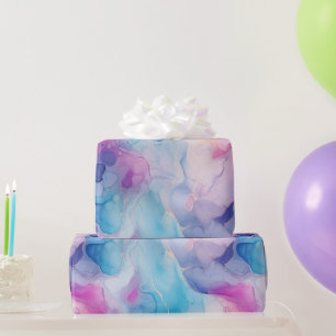 Turquoise Aqua Purple Pink Marble Birthday Wrapping Paper
