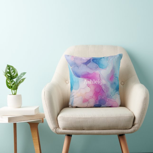 Turquoise Aqua Purple Pink Marble   Throw Pillow (Chair)