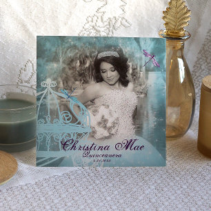 Turquoise Aqua Quinceañera Princess Invitation