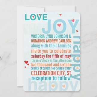 Turquoise Aqua Red Modern Typography Love Bird Invitation