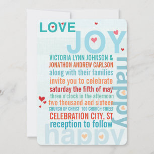 Turquoise Aqua Red Modern Typography Love Bird Invitation