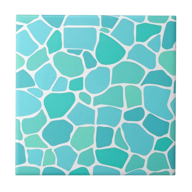 Turquoise Aqua Sea Glass Mosaic Pattern Ceramic Tile (Front)