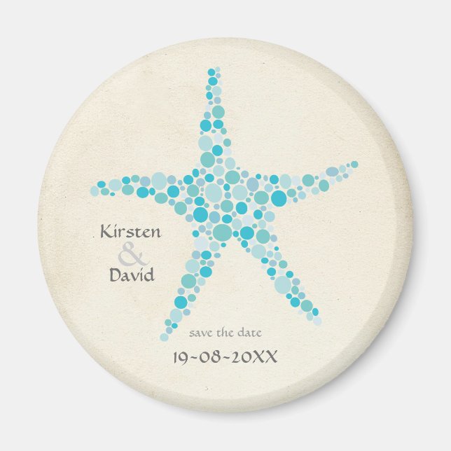 Turquoise Aqua Starfish Save the Date Favor Magnet (Front)