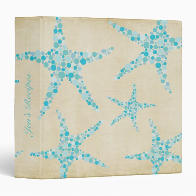 Turquoise Aqua Starfish Seafood Recipe Binder (Front/Spine)