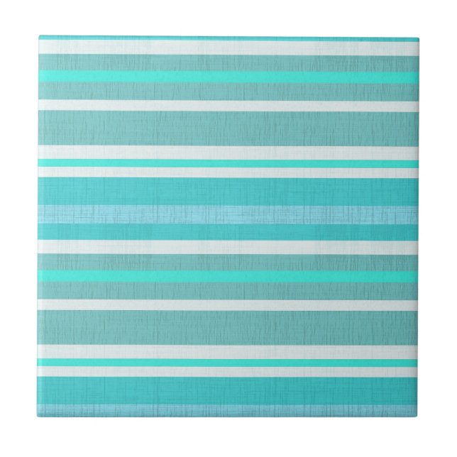 Turquoise Aqua Stripe Pattern Ceramic Tile (Front)