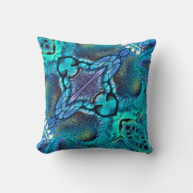 Turquoise Aqua teal blue purple gold abstract Throw Pillow (Front)