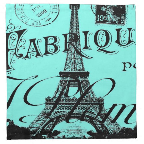 turquoise aqua teal scripts Paris Eiffel Tower Cloth Napkin