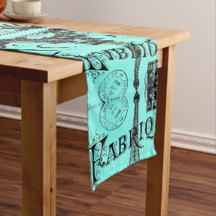 turquoise aqua teal scripts Paris Eiffel Tower Medium Table Runner