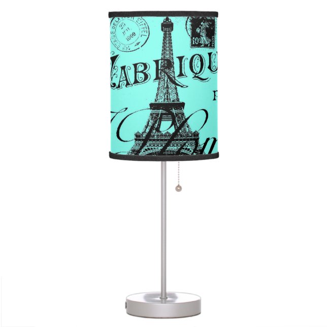 turquoise aqua teal scripts Paris Eiffel Tower Table Lamp (Left)