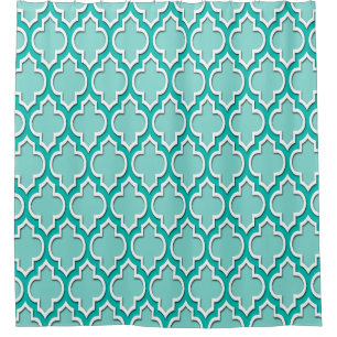 Turquoise Aqua Teal White XL Moroccan #4DS Shower Curtain