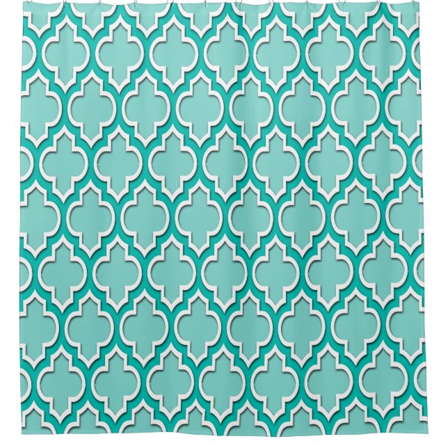 Turquoise Aqua Teal White XL Moroccan #4DS Shower Curtain (Front)