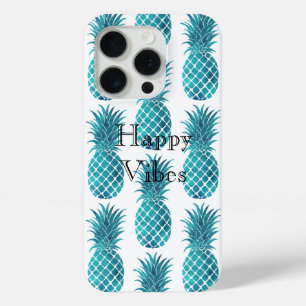 Turquoise Aqua Tropical Pineapples iPhone 15 Pro Case
