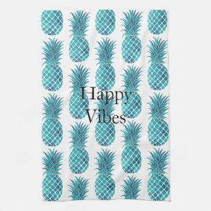Turquoise Aqua Tropical Pineapples Kitchen Towel