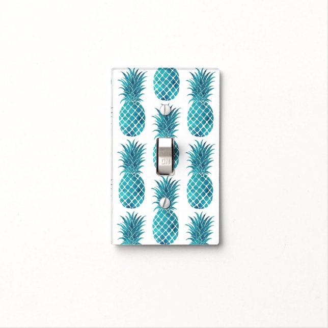 Turquoise Aqua Tropical Pineapples Light Switch Cover (In Situ)