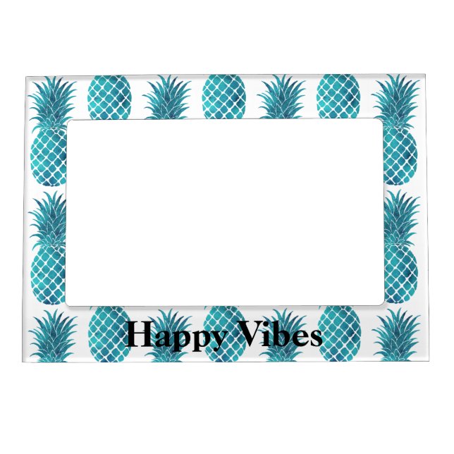Turquoise Aqua Tropical Pineapples Magnetic Frame (Front)