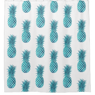 Turquoise Aqua Tropical Pineapples Shower Curtain
