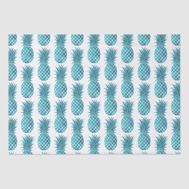 Turquoise Aqua Tropical Pineapples Tissue Paper (Front)