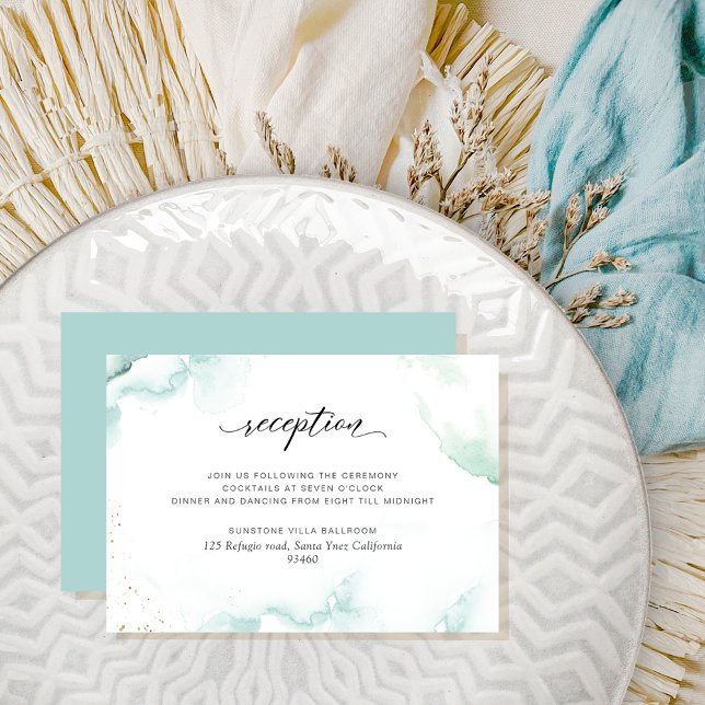 Turquoise Aqua Watercolor Reception Enclosure Card (Creator Uploaded)
