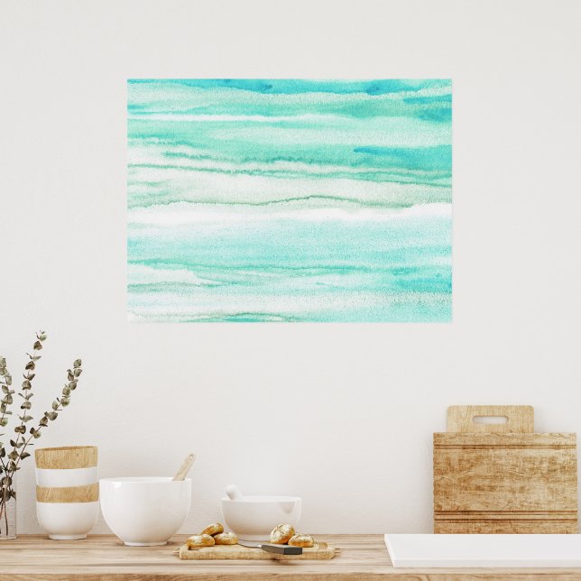 Turquoise Aqua Waves Poster (Kitchen)