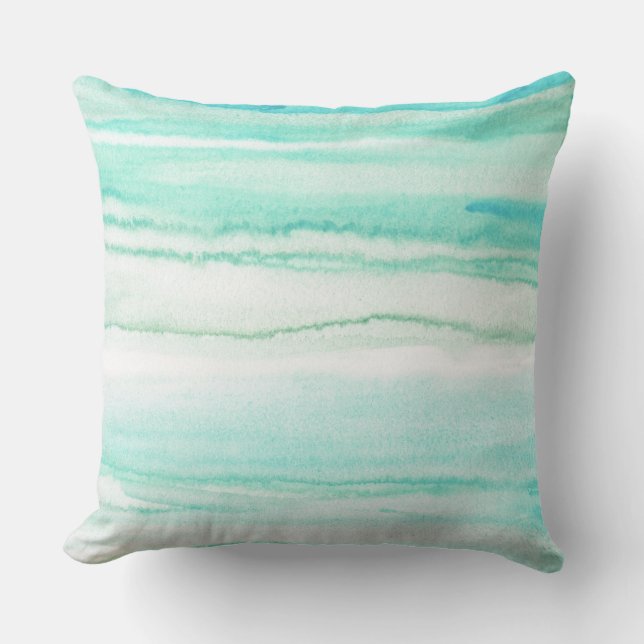 Turquoise Aqua Waves Throw Pillow (Front)
