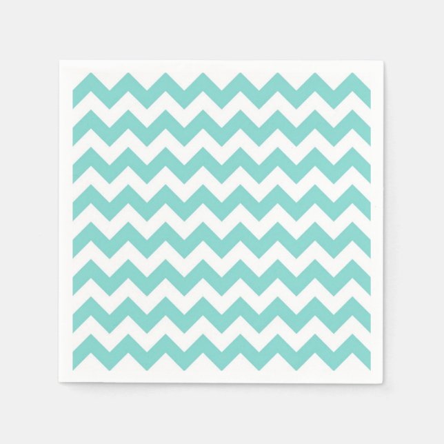 Turquoise Aqua White Chevron Zig-Zag Pattern Paper Napkins (Front)