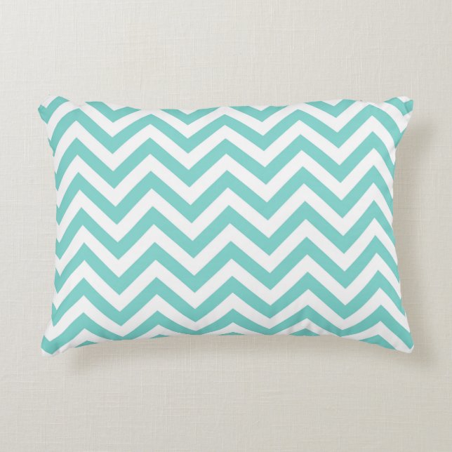 Turquoise Aqua White Large Chevron ZigZag Pattern Accent Pillow (Front)