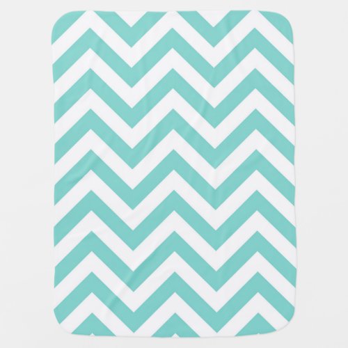 Turquoise Aqua White Large Chevron ZigZag Pattern Stroller Blanket