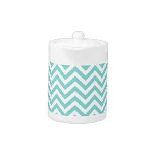 Turquoise Aqua White Large Chevron ZigZag Pattern Teapot