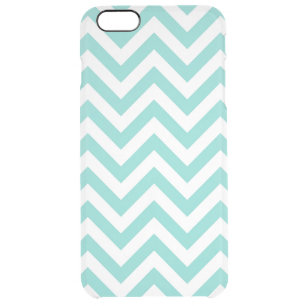 Turquoise Aqua White Large Chevron ZigZag Pattern Clear iPhone 6 Plus Case