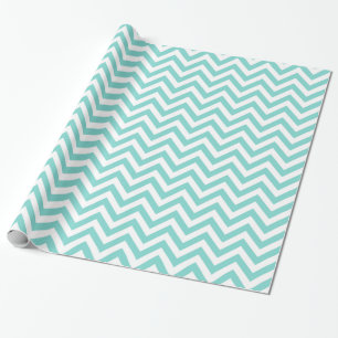 Turquoise Aqua White Large Chevron ZigZag Pattern Wrapping Paper