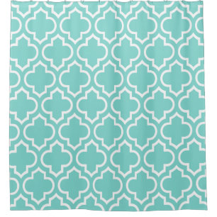 Turquoise Aqua White Moroccan #6 Pattern Shower Curtain