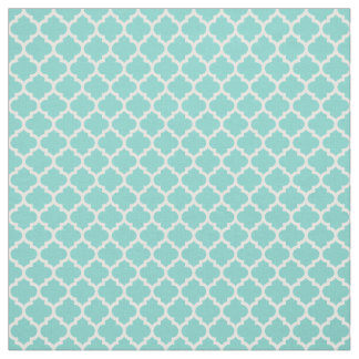 Turquoise Aqua, White Moroccan Quatrefoil #5 Sz3 Fabric