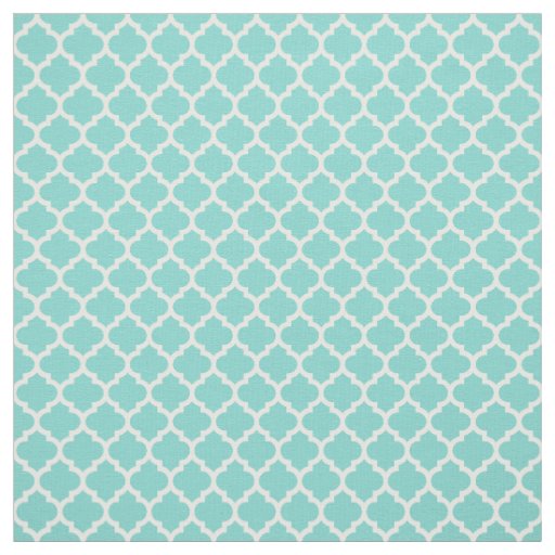 Turquoise Aqua, White Moroccan Quatrefoil #5 Sz3 Fabric