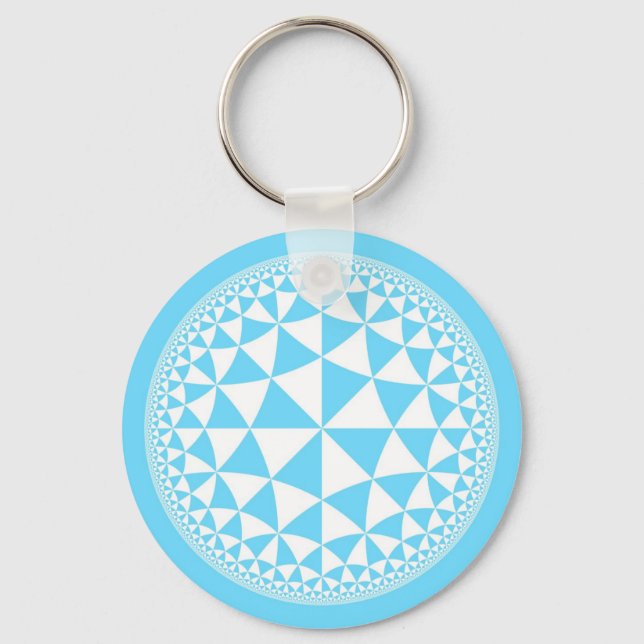 Turquoise Aqua & White Triangle Filled Mandala Keychain (Front)