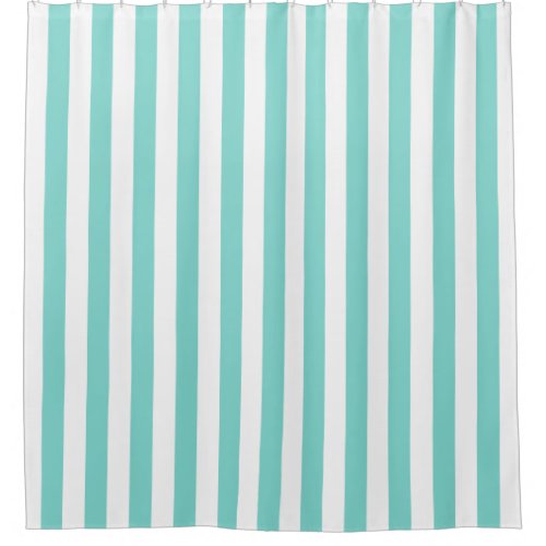 Turquoise Aqua White Vertical Stripe NL 0 Shower Curtain
