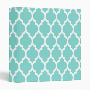 Turquoise Aqua Wht Moroccan Quatrefoil Pattern #4 Binder