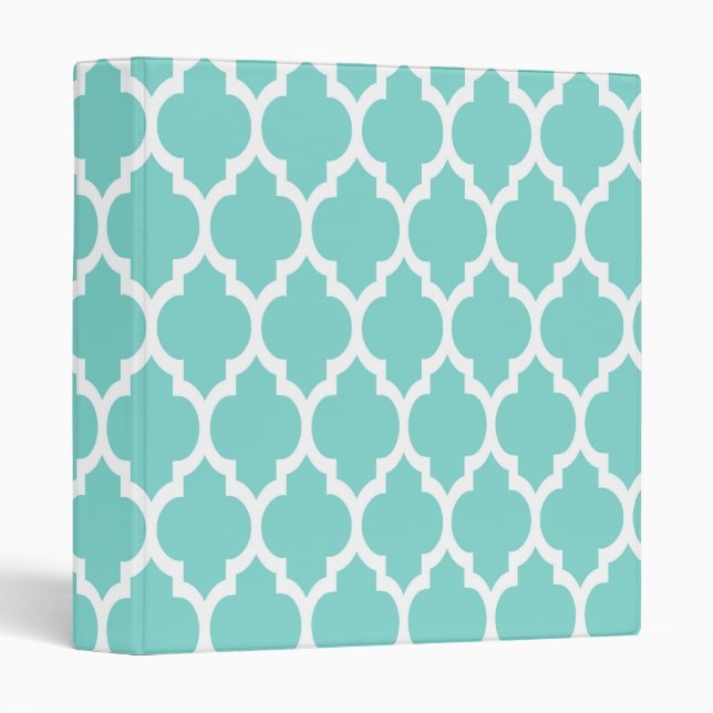 Turquoise Aqua Wht Moroccan Quatrefoil Pattern #4 Binder (Front/Spine)