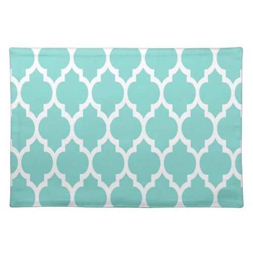 Turquoise Aqua Wht Moroccan Quatrefoil Pattern 4 Cloth Placemat