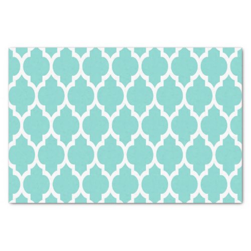 Turquoise Aqua Wht Moroccan Quatrefoil Pattern 4 Tissue Paper
