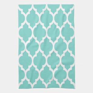 Turquoise Aqua Wht Moroccan Quatrefoil Pattern #4 Towel