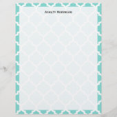 Turquoise Aqua Wht Moroccan Quatrefoil Pattern #5 (Front)