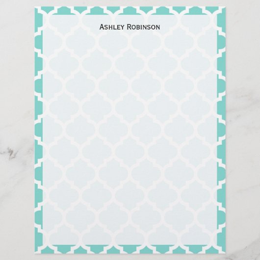 Turquoise Aqua Wht Moroccan Quatrefoil Pattern #5 (Front)